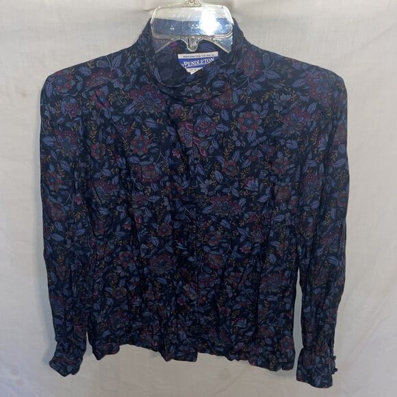 Pendleton Women’s Dressy Blouse Size 8 Petite Black Floral Going Out Party - Picture 1 of 12